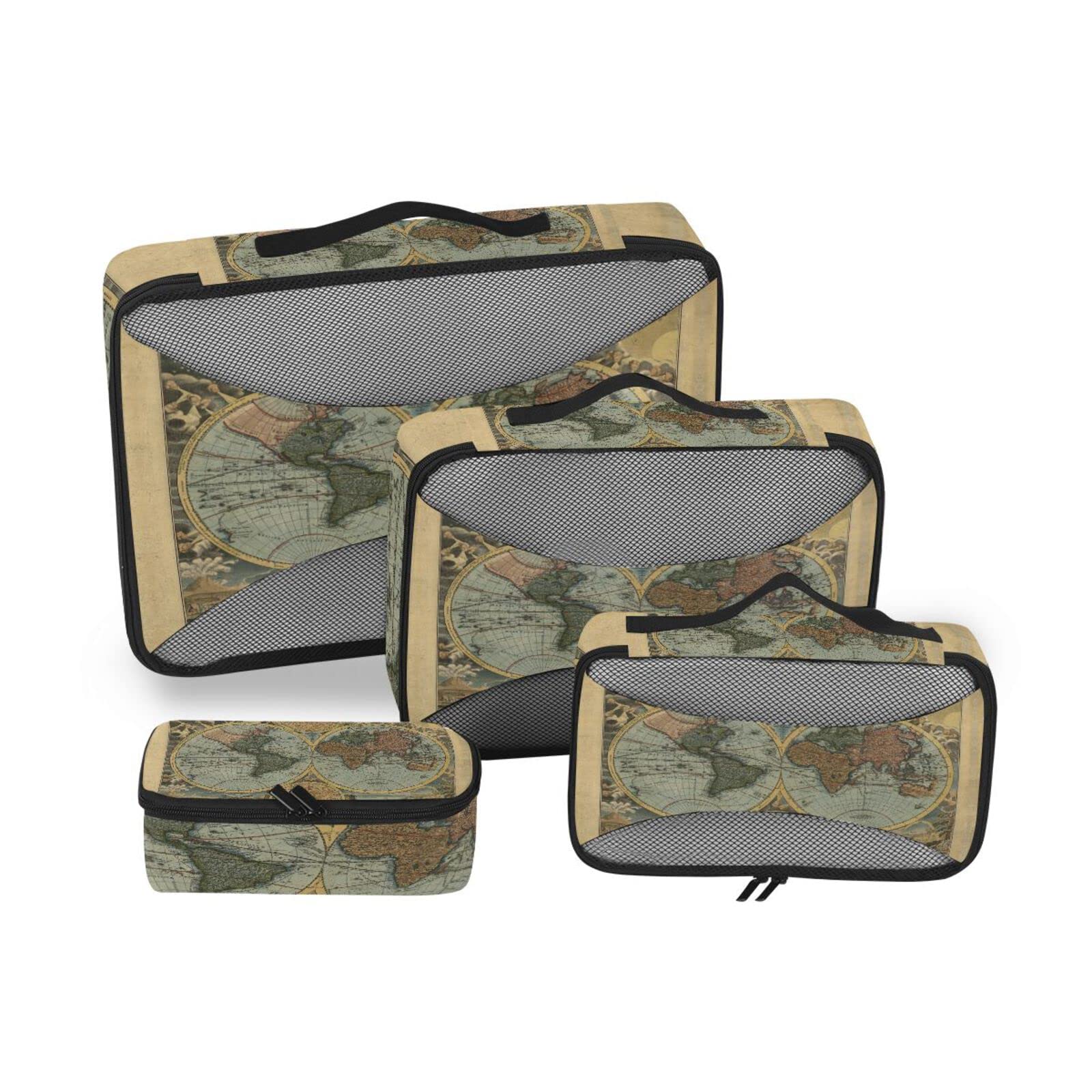 Vintage Old World Map 4 Set Packing Cubes, Travel Packing Organizers, 600D Oxford Cloth Toiletry Storage Bag, Luggage Mesh Bags for Accessories