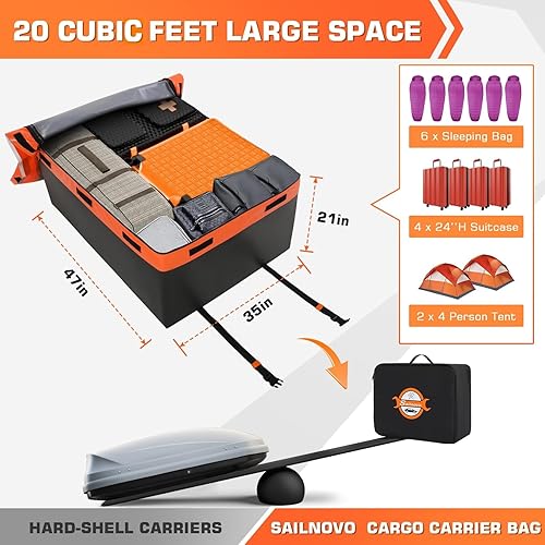 Miniatura 2 de Sailnovo Portaequipajes para techo de 20 unidades, impermeables, para techo de automóvil, con carcasa suave, almacenamiento de equipaje superior con