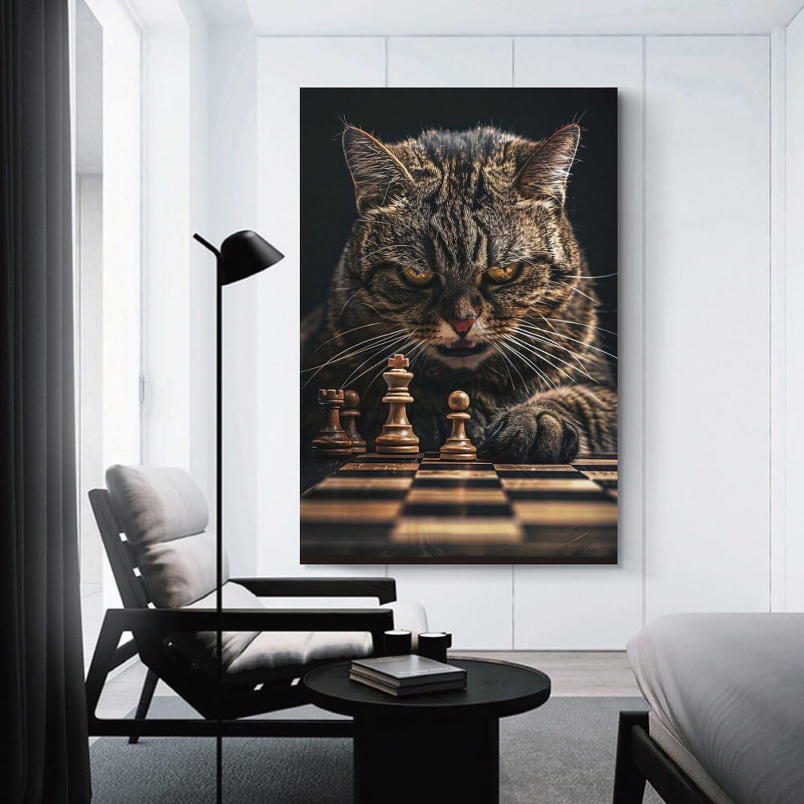 Junmoney Room Decor Wall Art Cat Chess, 24x36inch(60x90cm), for Hallway, Bedroom Or Modern Interiors, Gift Idea for Housewarming And Birthdays