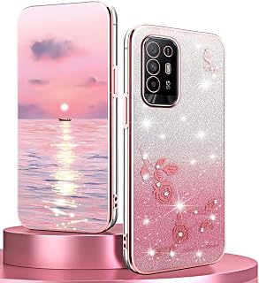 BORYA Funda de Silicona para OPPO A94 5G / OPPO A95 5G, Resistente a los Golpes, Ultrafina, Suave TPU, Elegante galvanizado, Brillante, Flores de Diamante, Funda Protectora con Tarjeta de Degradado