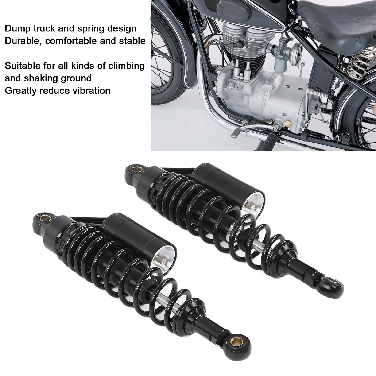 Amortyzator Motocyklowy Wytrzymała Sprężyna 340 Mm Tylne Zawieszenie do SUV-ów ATV, Aluminium i żelaza Uniwersalne (BLACK)