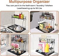 Vista 5 de Pull Out Cabinet Organizer 2 Tier Under Sink Slide Out Kitchen Cabinet Storage Shelf Metal Sliding Storage Basket Drawer for Kitchen Bathroom Pantry