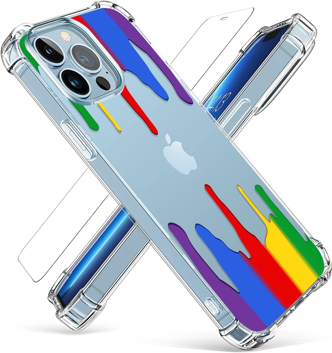 VeJerKK Case Compatible with iPhone 13 Pro Max 6.7 Inch 2021 with Screen Protector,Clear TPU Bumper Soft Cover Shockproof Protective Women Girls Slim Fit,Rainbow Flowing Paint