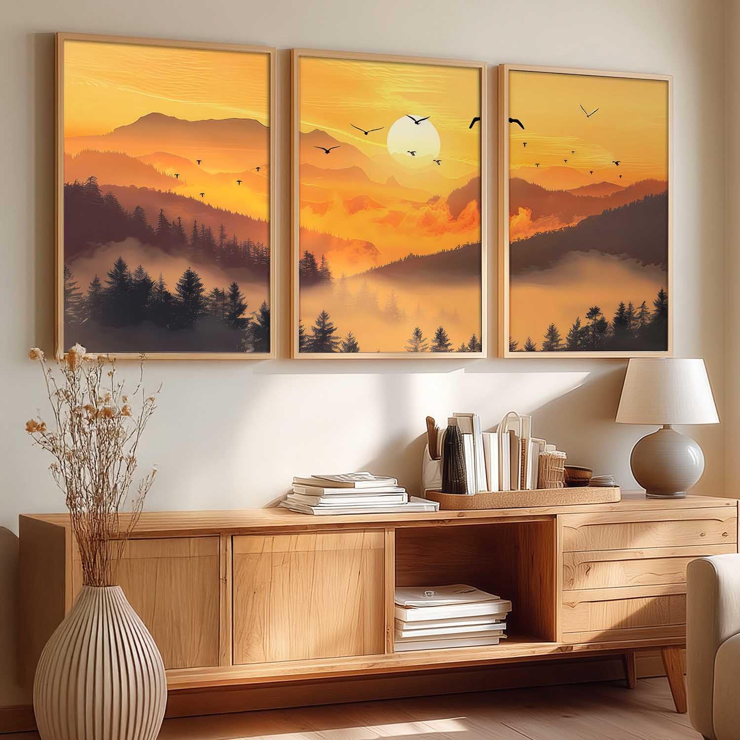 kotart Big Aesthetic Sunset View Wall Art Paintings | Mountains Landscape Framed Painting | Vastu Frames for Living Room Bedroom Wall Decor Set Of 3 (10X13 inch)-image-34