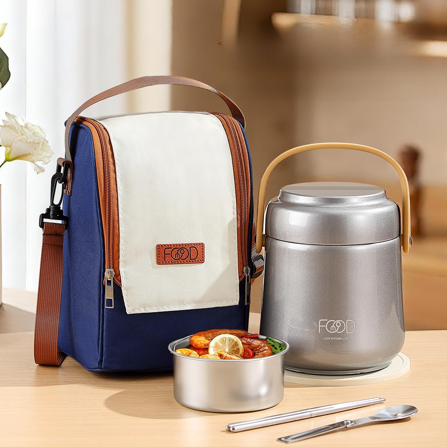 Contenitore Pranzo Acciaio 304, 1300ml, Chiusura Ermetica