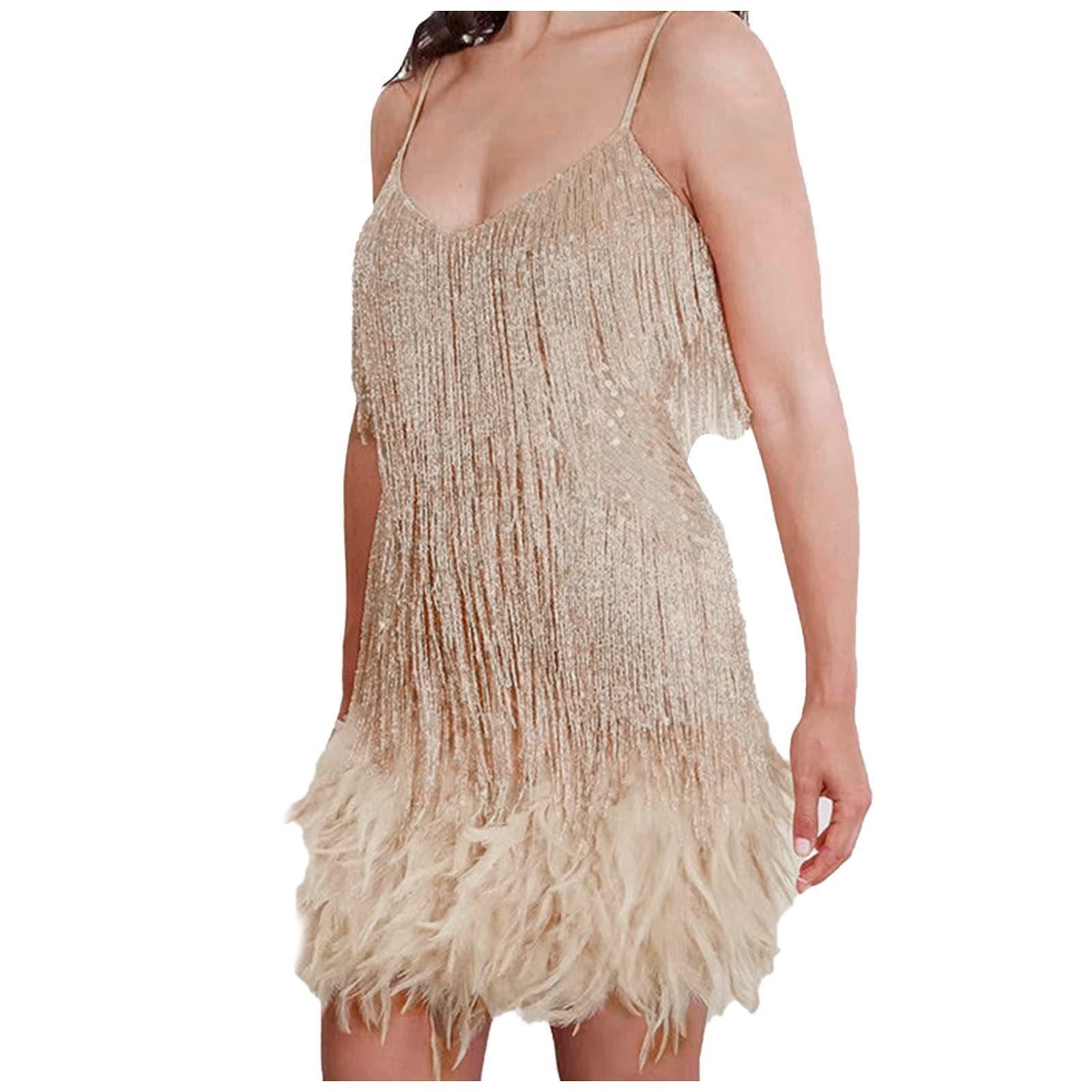 Robe de soirée à sequins et franges chic avec décolleté plongeant - 6