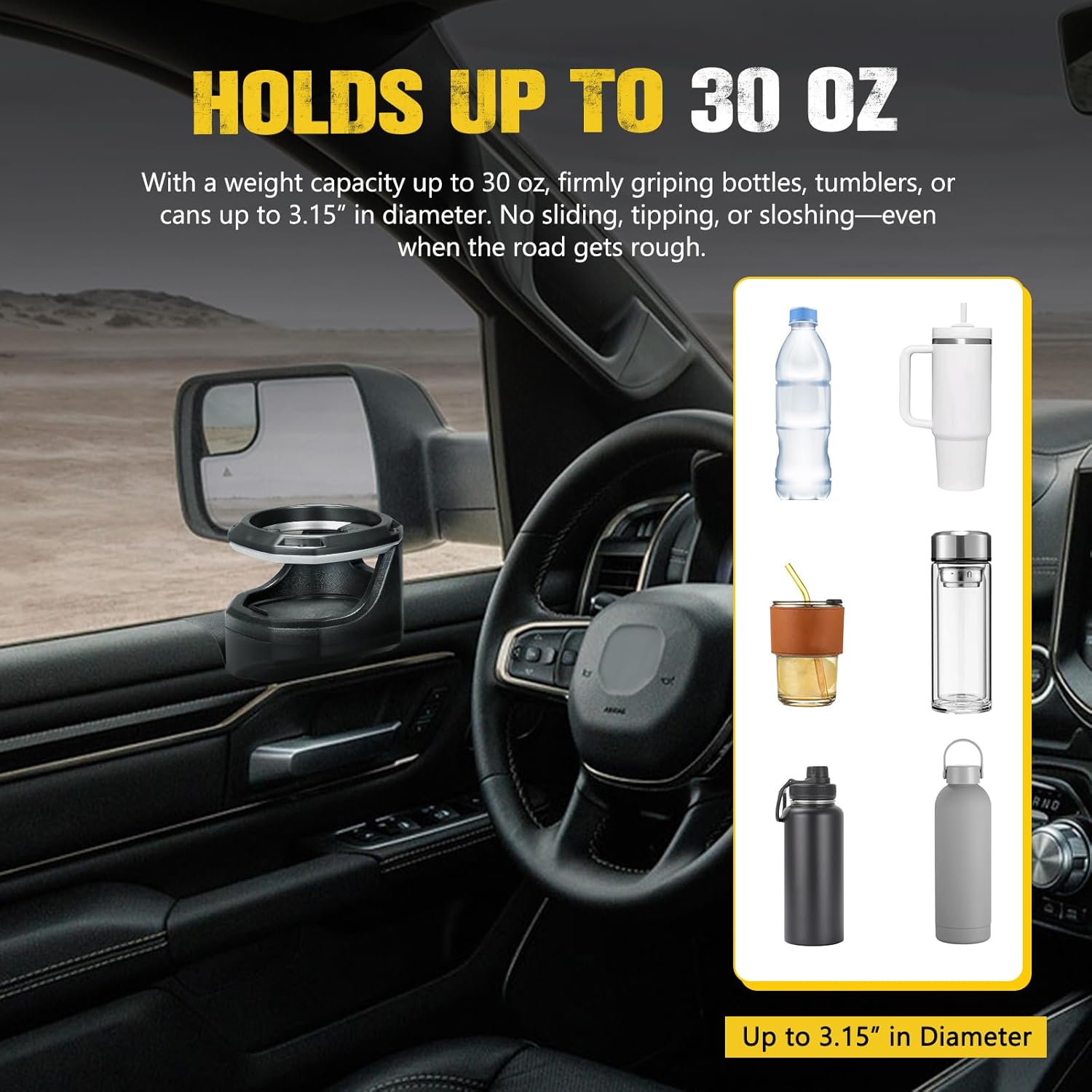 BUNKER INDUST Window Cup Holder Compatible with 20192020 2021 2022 2023 2024 Dodge Ram 1500 2500 3500, 1 Pair Car Door Cup Drink Holder, Driver and Passenger Side