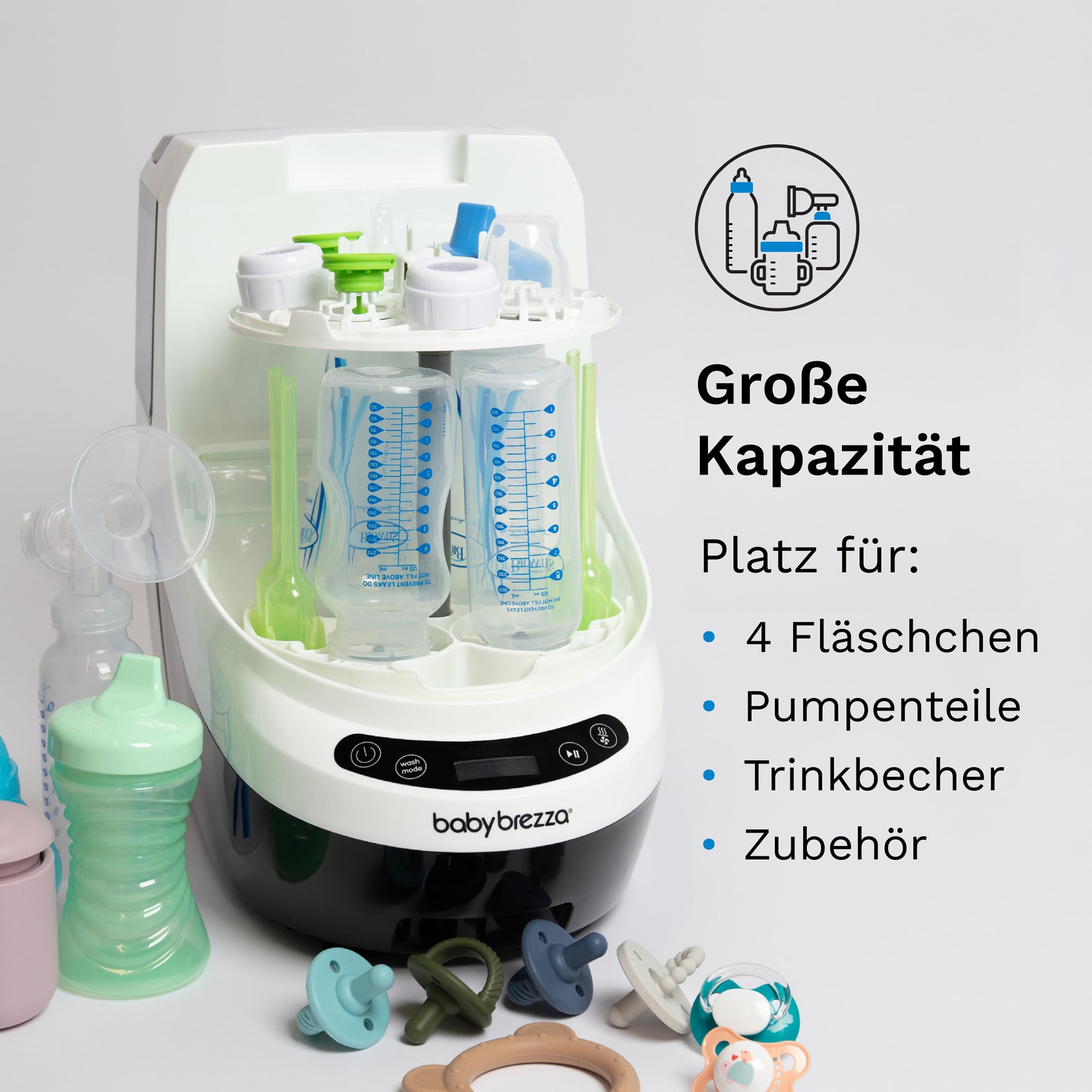 Baby Brezza Bottle Washer Pro Babyflaschenreiniger – Automatische Flaschenwaschmaschine für Babyflaschen – Reinigt, sterilisiert & trocknet – Mit HEPA-Filter, 20 Sprühdüsen & 6 Modi