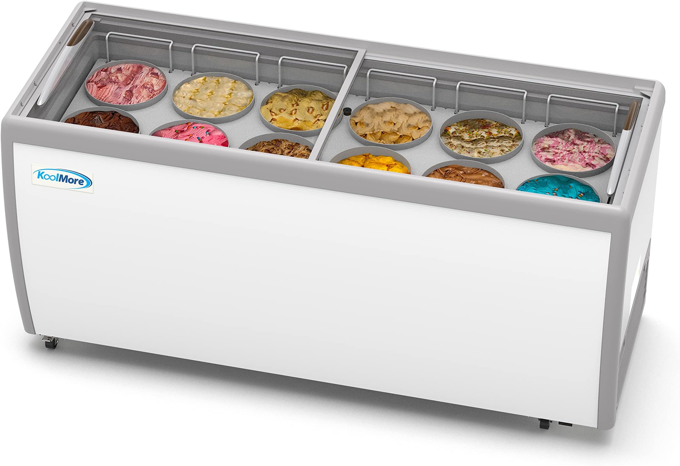 Koolmore 70 inch Commercial Ice Cream Dipping Cabinet Display Case, 12 Large Displayed Tubs, 10 Storing Tube, Sliding Glass Door, Rolling Wheels and Lockable Breaks [20 Cu. Ft.] (KM-ICD-71SD) White