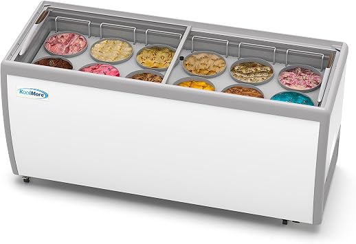 Koolmore 70 inch Commercial Ice Cream Dipping Cabinet Display Case, 12 Large Displayed Tubs, 10 Storing Tube, Sliding Glass Door, Rolling Wheels and Lockable Breaks [20 Cu. Ft.] KM-ICD-71SD White