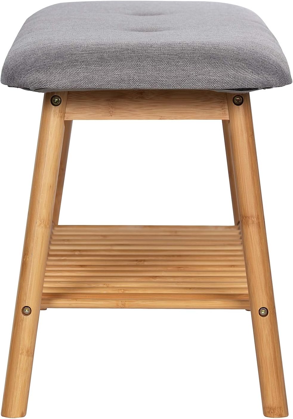 Wenko Entryway Storage Bench with Padded Seat, Bamboo Rack, Shoe Shelf, Grey, 35.43 x 17.72 x 13.38 in, 90 x 45 x 34 cm, Gray : Home & Kitchen