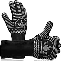 Vista 10 de Guantes para barbacoa, 1472 °F resistentes al calor, guantes antideslizantes de silicona de grado alimenticio para cocina, cocina, barbacoa