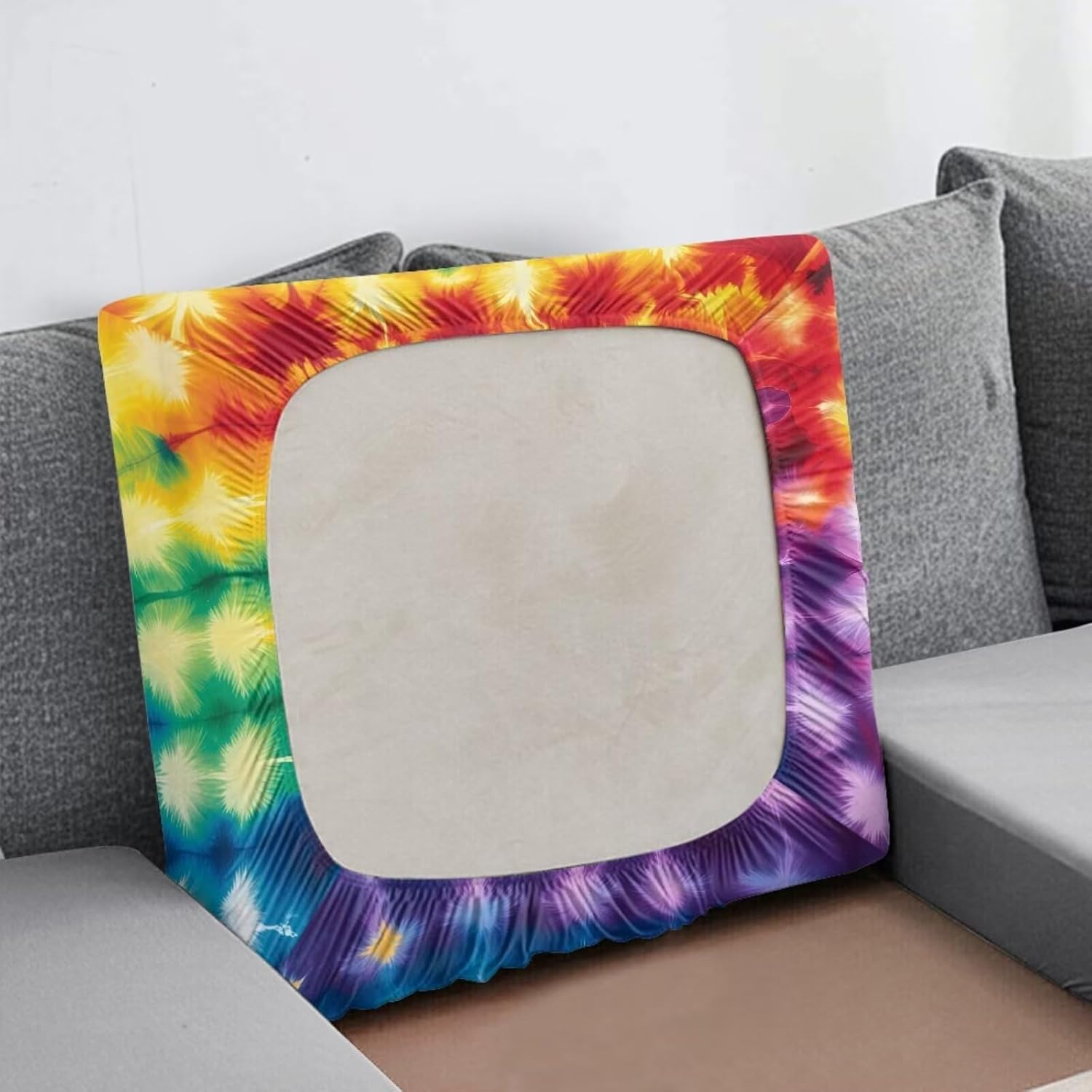 Rainbow Tie Dye Couch Cushion Covers for Sofa Non Slip Sofa Cushion Cover Soft with Elastic Bottom Soft Stretchy Reclining Couch Covers Furniture Protector for Living Room L