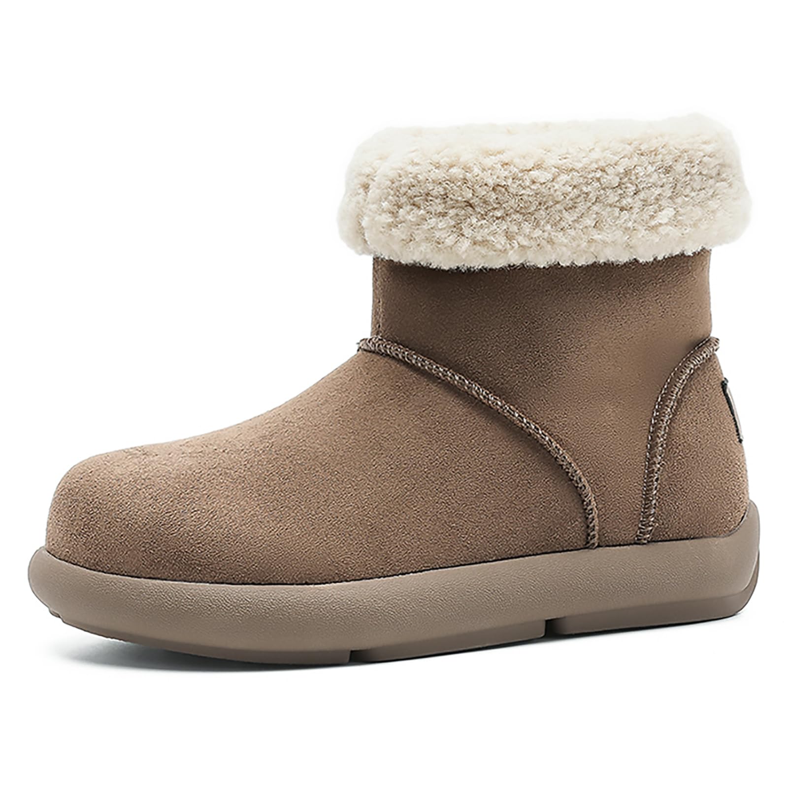 Womens Warm Fur Lined Snow Boots Comfort Soft Plush Wide Toe Suede Ankle Boots Fashion Casual Winter Slip-On