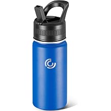 14 Oz Kids Water Bottle, Stainless Steel Water Bottle with Straws, Leak-Proof, BPA-Free, Insulated Water Bottles for School Boys & Girls|Black Car
