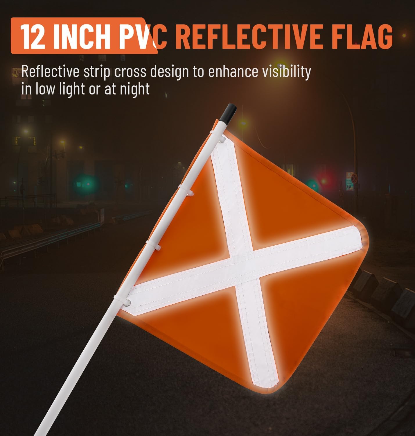 Sand Safety Flag with Barrel Spring Mounting Base, 12" x 12" PVC Reflective Flag, 9.3Ft Max Height, Compatible with UTV, ATV SUV, Truck & Off-road - Image 2