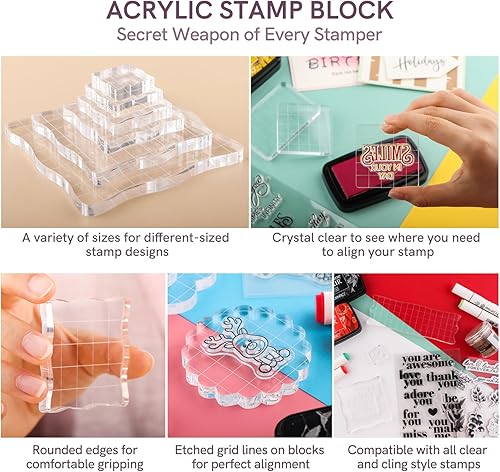 Miniatura 3 de Briartw Juego de 7 herramientas de estampado de acrílico con líneas de cuadrícula para álbumes de recortes, manualidades, tarjetas, kit de bloques