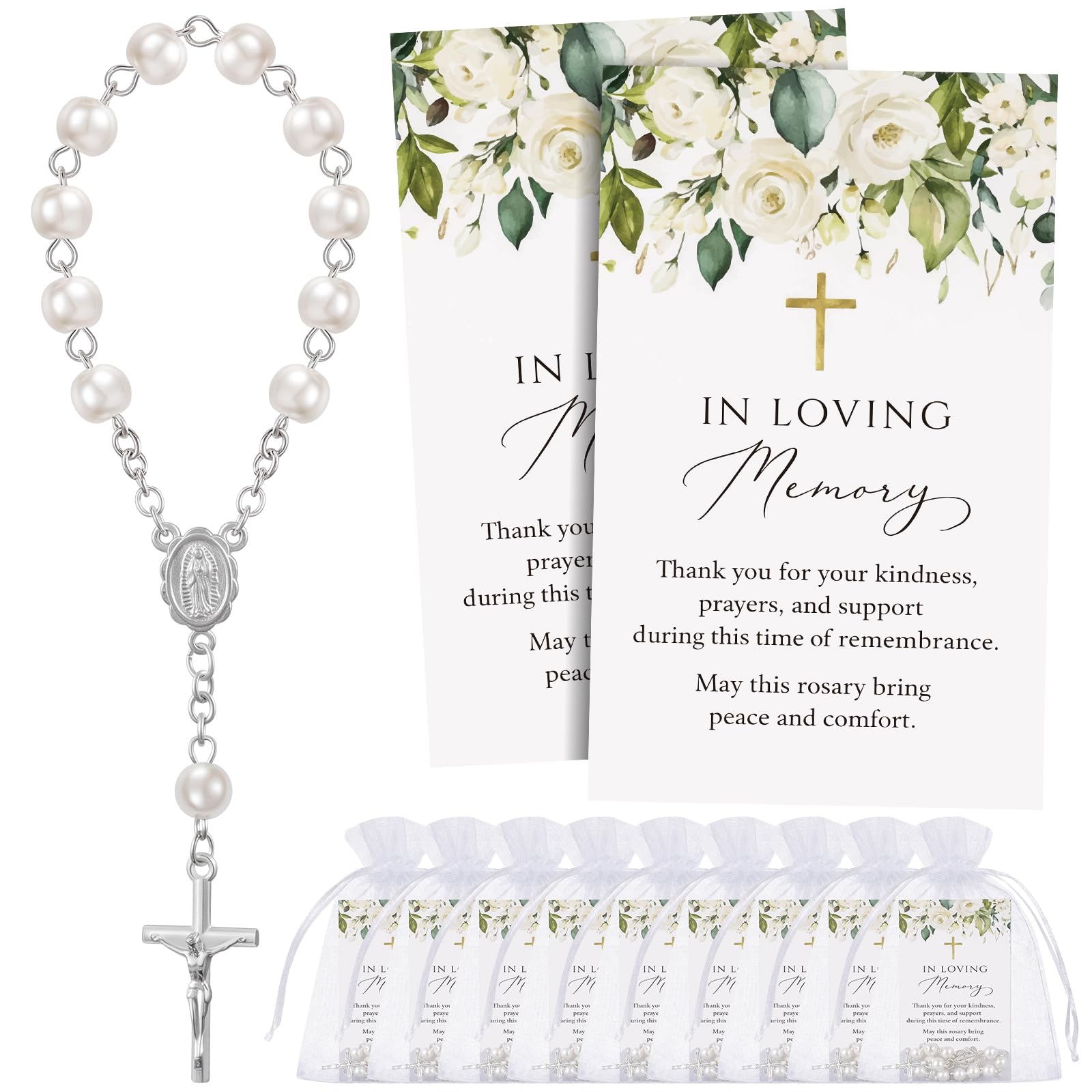 Quelay 50 Sets Beerdigungsgeschenke für Gäste mit Rosenkranz und