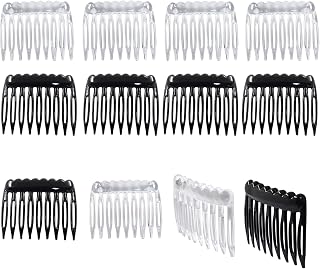 Coufce 24 Pieces Plastic Hair Side Combs Small French Twist Comb Teeth Hair Clips Women Girls Bridal Wedding Veil(Black, Clear)