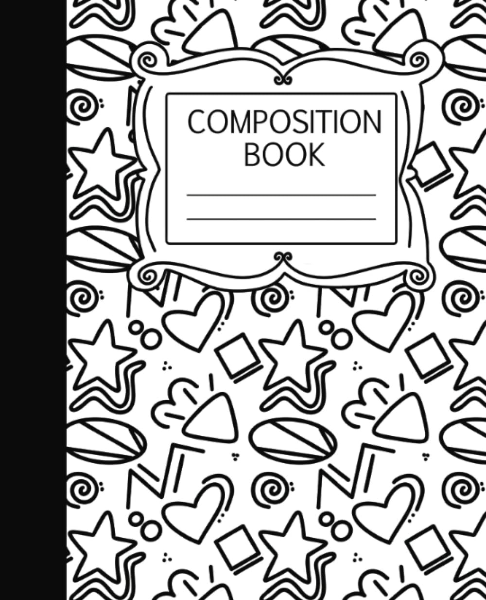 Black and White Doodle Composition Notebook Wide Ruled 110 Pages
