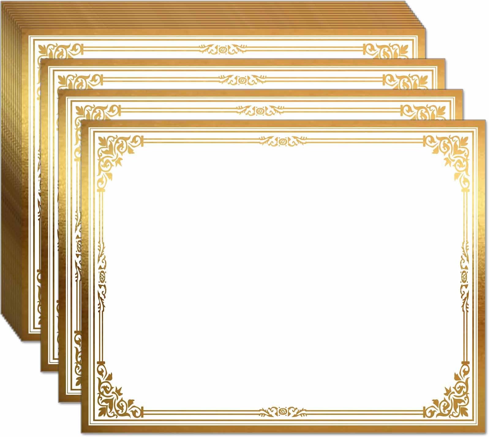 Professional Certificate Paper 8.5 x 11 for Printing, Diploma Paper, Award Certificates Paper, 80 lb, 15 Count, Gold Foil Border, for Office, Business Awards, Graduation, School (GOLD)