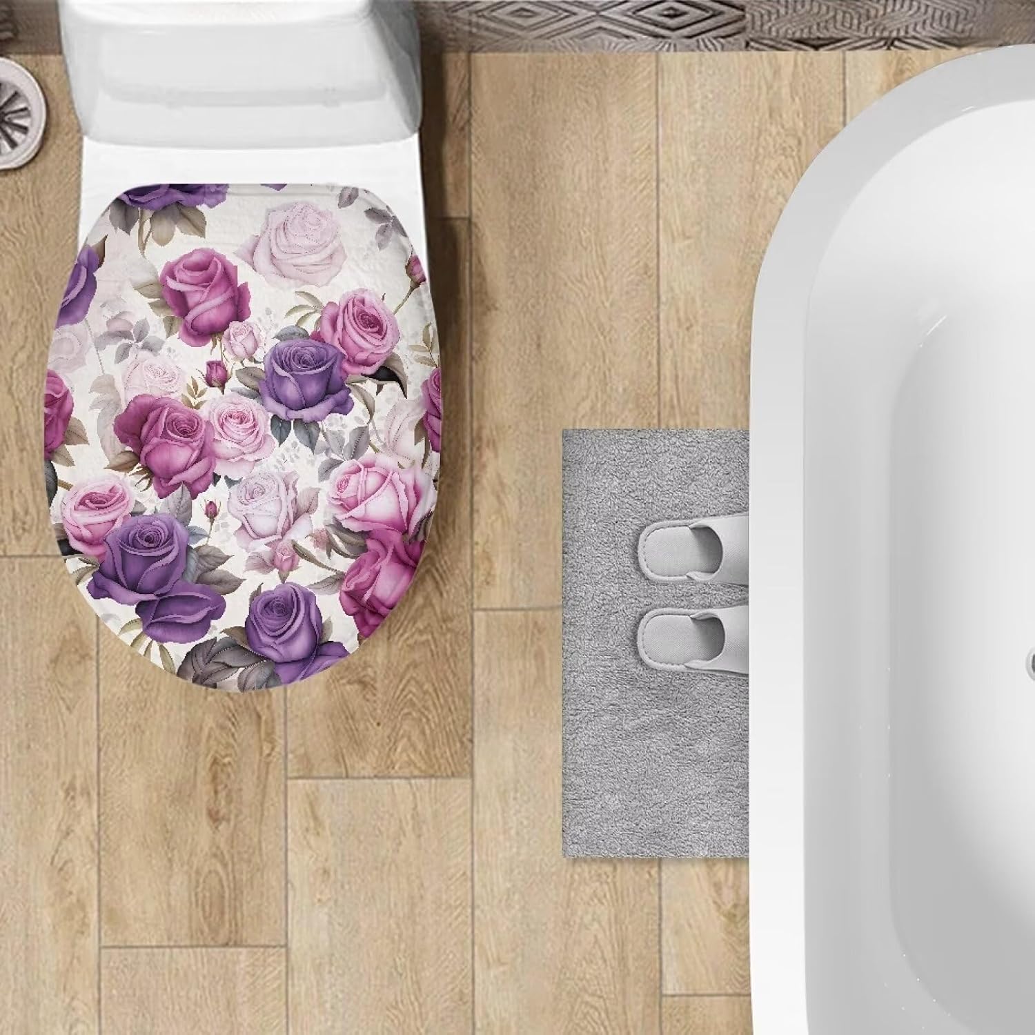 Purple Rose Toilet Lid Cover Soft Plush Seat Bathroom Decoration Accessory Fits Most Toilet Lids for Bathroom Decor Easy to Clean