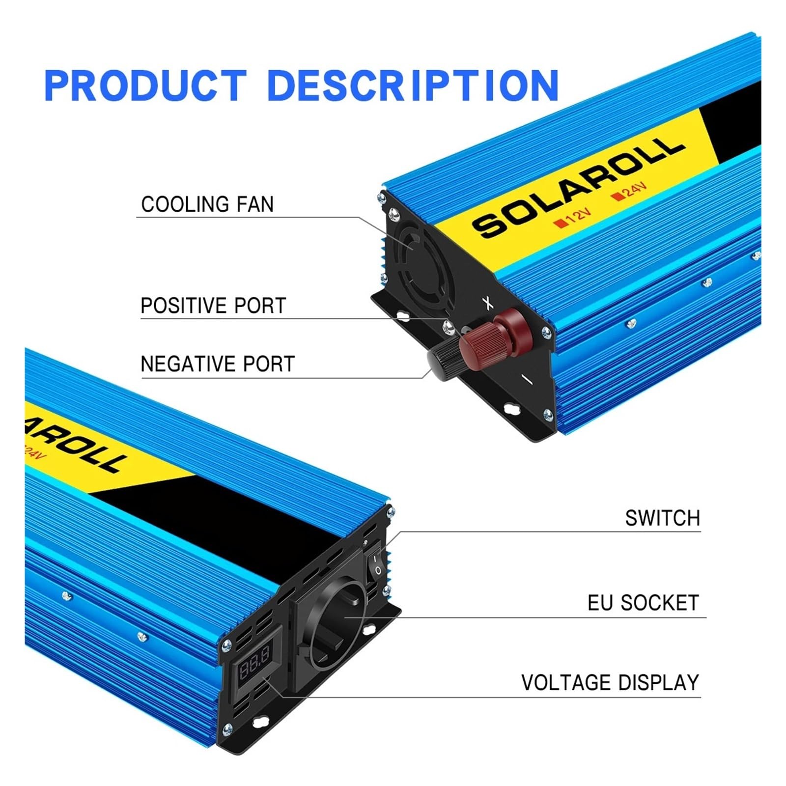 4000W DC 12V/24V A AC Adaptador Inversor De Onda Corrección Energía Portátil For Automóvil Piezas Universales Seguro Fiable Uso Polivalente(12V50HZ)