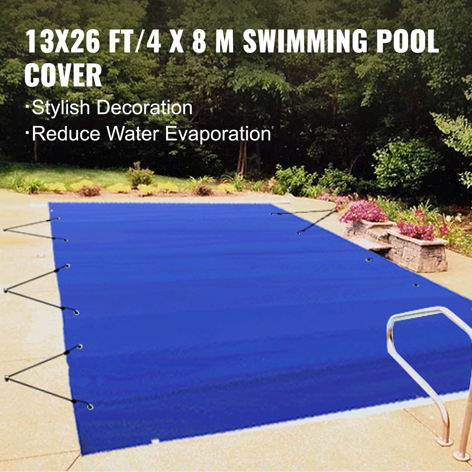 VEVOR Pool Abdeckplane, Passend für Rechteckige, Eingelassene Pools (3,66x7,62 m), Winterabdeckplane mit Ablauflöchern, Netz-Poolabdeckung für Schwimmbecken, PVC-Sicherheitsabdeckung, Blau