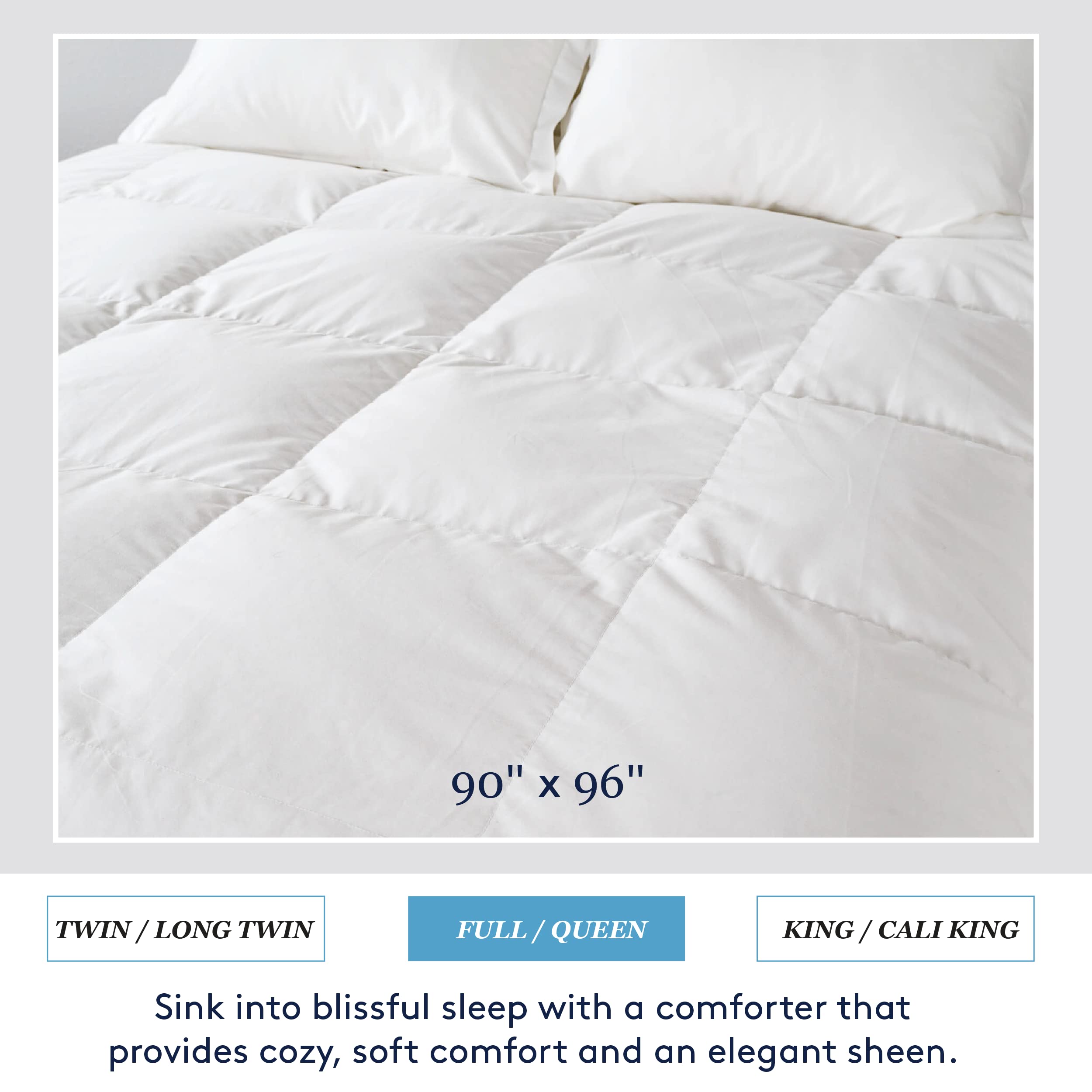 Ameridown Light Warmth Elite 600 Fill Power Down Comforter with Sewn in Duvet Corner Loop Attachments, Full/Queen Size Bed, White