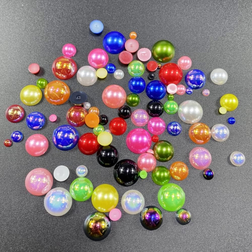 600pcs 8mm Flatback Half Pearls for Crafts Resin Half Round Pearls for Face Nail Cup Clothes Shoes Scrapbook Handmade Craft(Orange AB) - Image 3