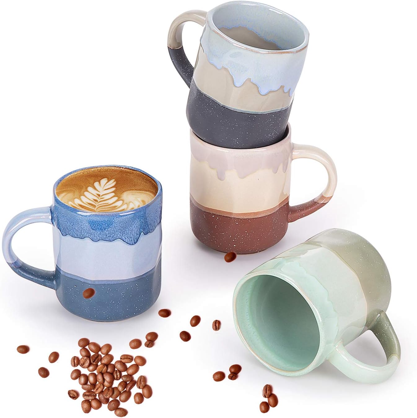 Cutiset 15 Ounce Ceramic Lava Mugs, Unique Glazed Microwave Safe and Oven Safe Coffee Mug Set of 4, Multicolor