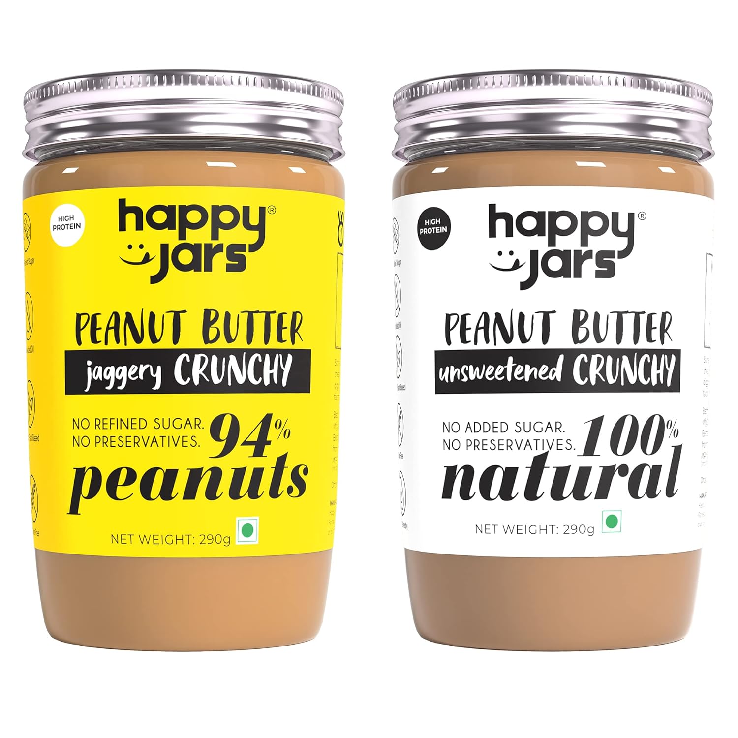 Happy Jars Crunchy Saver Pack Unsweetened & Jaggery Crunchy Peanut