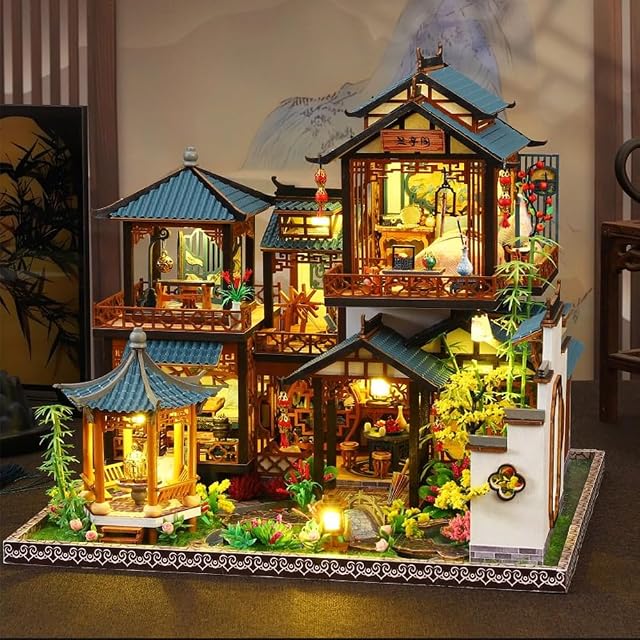 Foto 6 de 7 de TOPBSFARNY 3D Casa de Muñecas de Madera Ensamblada Kit DIY Miniatura Estilo Chino Patio Escena…