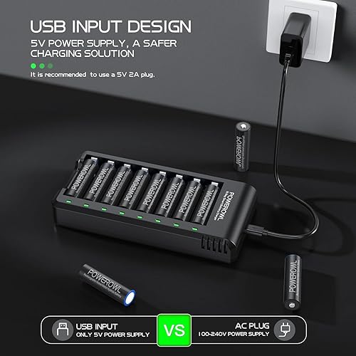 Miniatura 5 de POWEROWL 8 Bay AA AAA Battery Charger, USB High-Speed Charging, Independent Slot, for Ni-MH Rechargeable Batteries, No Adapter