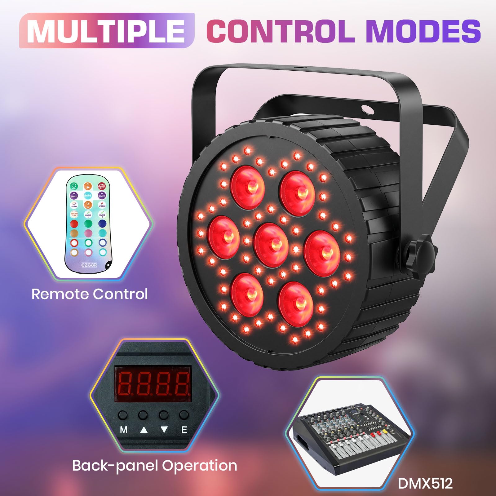 LED-PAR-Scheinwerfer 80W, 7 RGBW 4in1 LEDs + 48 LEDs für Bühnenbeleuchtung | Fernbedienung, DMX-Steuerung & Soundaktivierung – ideale Partybeleuchtung für Hochzeiten, Events und Weihnachten - 1 Stück