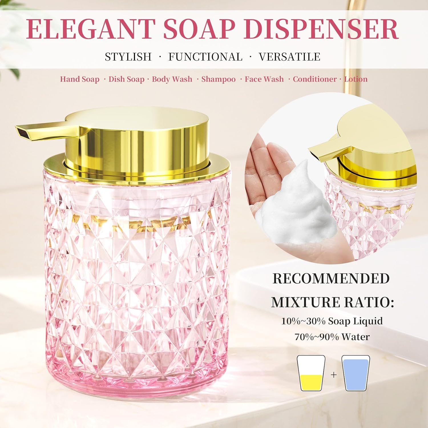 5-Piece Pink Glass Bathroom Accessories Set Vanity Counter Decor Organizer