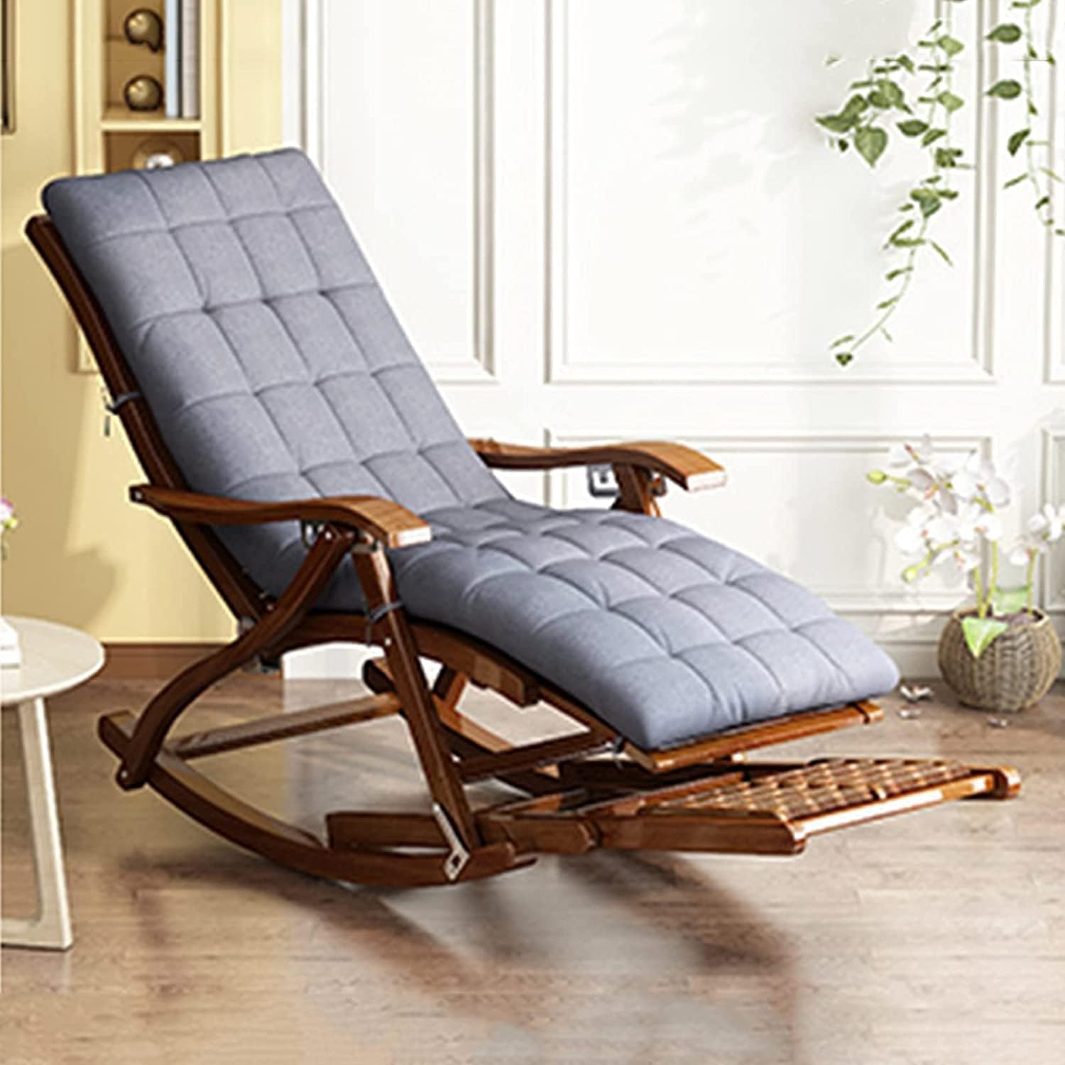 Folding Loungers Folding Chair, Thick Solid Wood Beach Chair Rocking Chair, Balcony Home Leisure Folding Deck Chair Recliner Beach Bamboo Chair Adjustable Rocking Chair