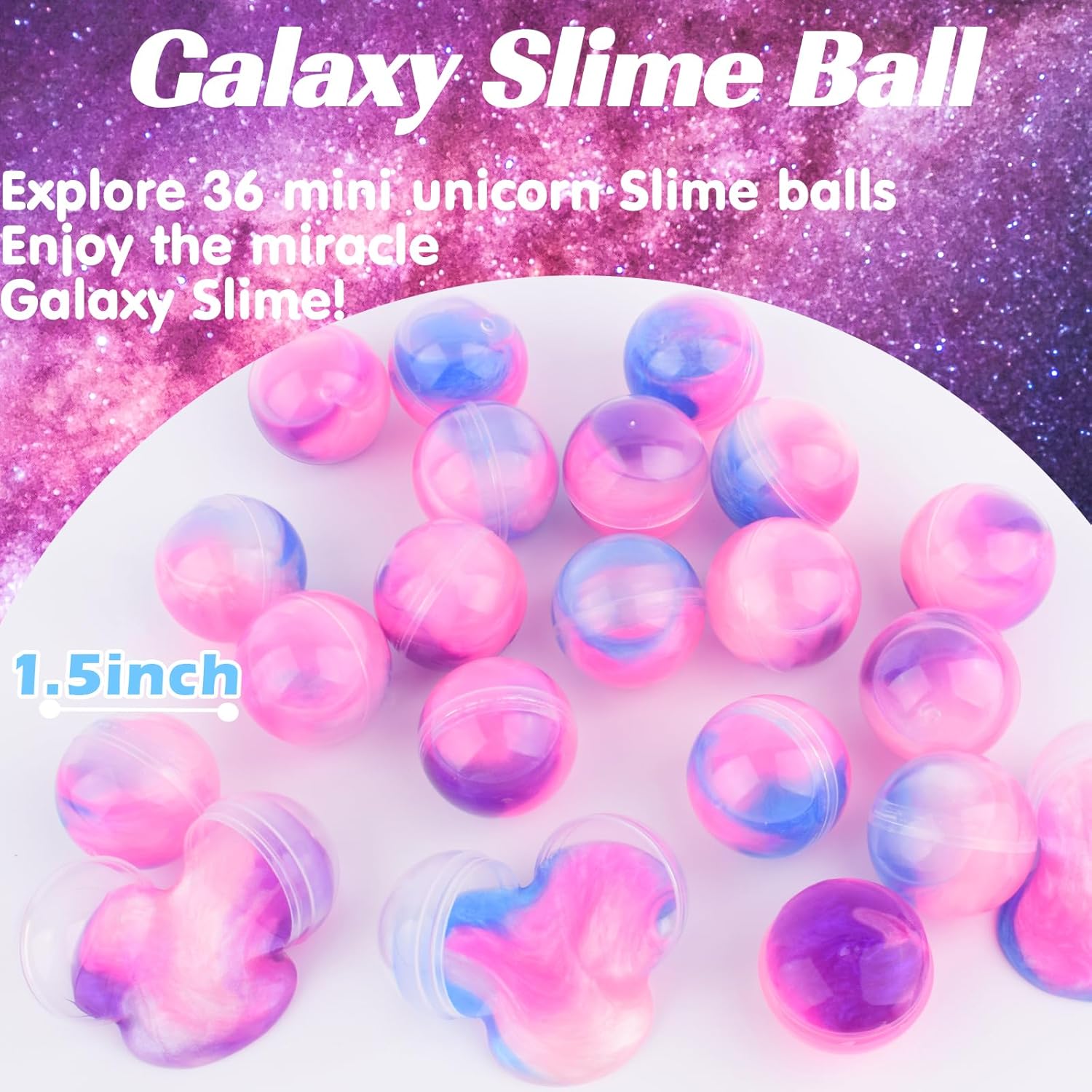 36 Pack Unicorn Galaxy Slime Balls, Unicorn Party Favors for Boys and Girls, Wet, Non-Sticky, Mess-Free, Stress Relief, Super Soft Slime Toy for Kids, Birthday Gift, Goodie Bag Stuffers