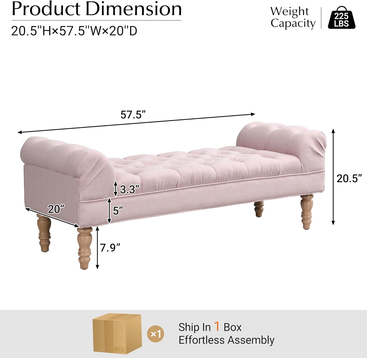 Christopher Knight Home Teaki Mid-Century Modern Upholstered Ottoman Bench, Wooden Bedroom End of Bed Bench, Tufted Top Entryway Ottoman Foot Rest, Living Room Sofa Extra Seat, Pink