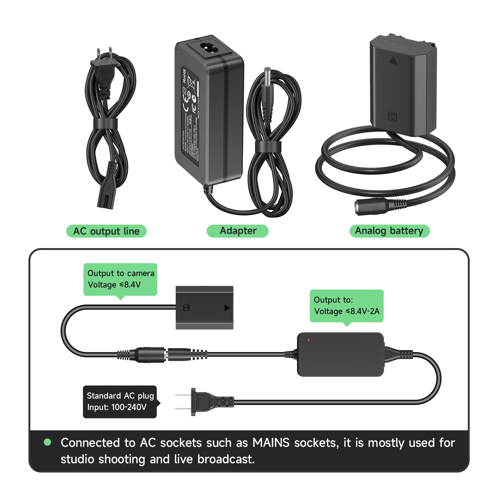 Batteria Fittizia NP-FZ100 Per Sony Alpha - Adattatore Alimentazione Per Fotocamere Sony A7, A9, FX3 - Foto 7
