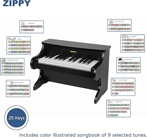 Vista 16 de ZIPPY Teclado de piano para niños, piano digital de 25 teclas para niños, mini instrumento educativo musical, juguete de madera para niños pequeños