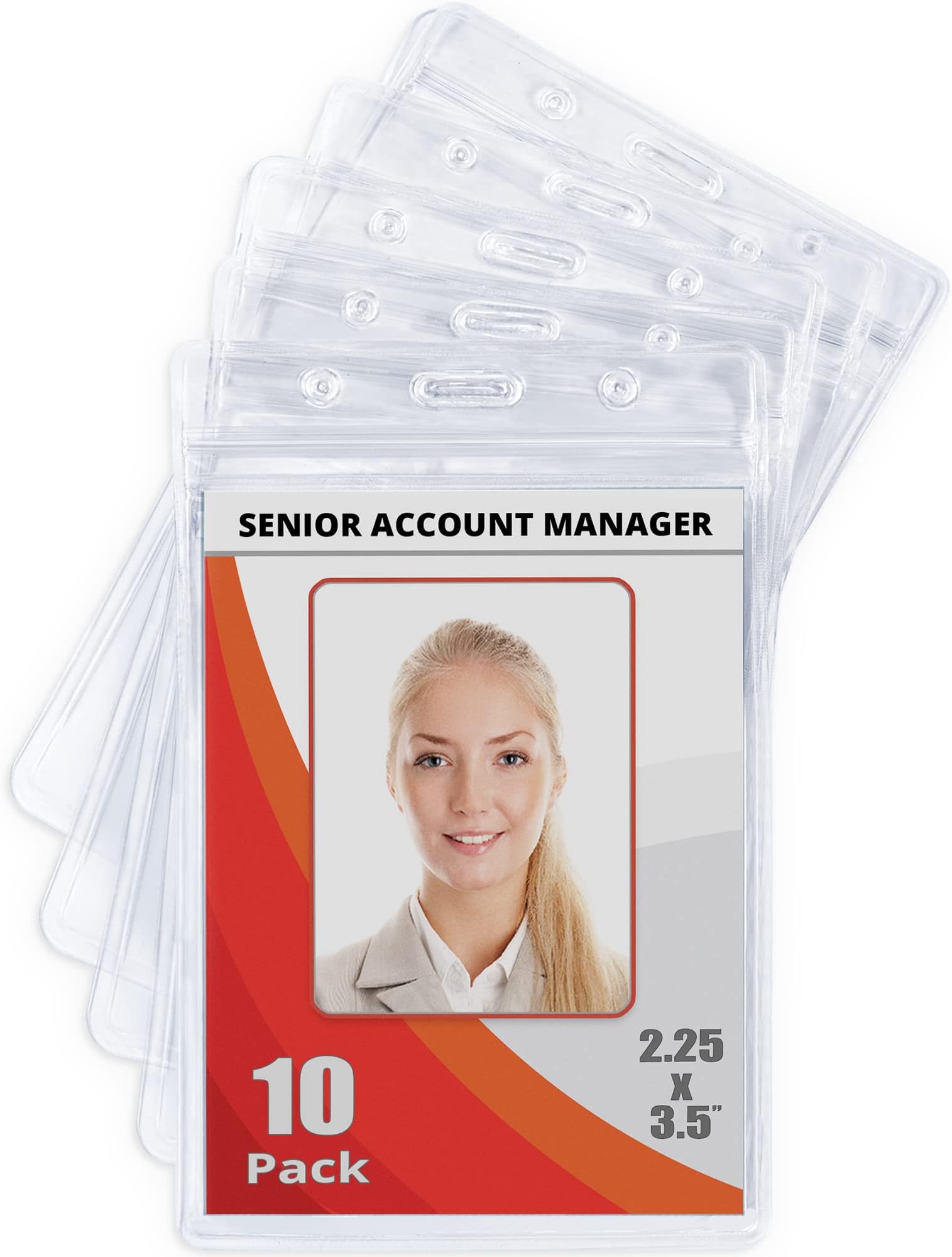 MIFFLINPlastic Waterproof ID Badge Holders (Clear, 60x90 mm, 10 Pack), Vertical Hanging Name Card Holder with Zipper, Resealable Bulk Name Tag Holders