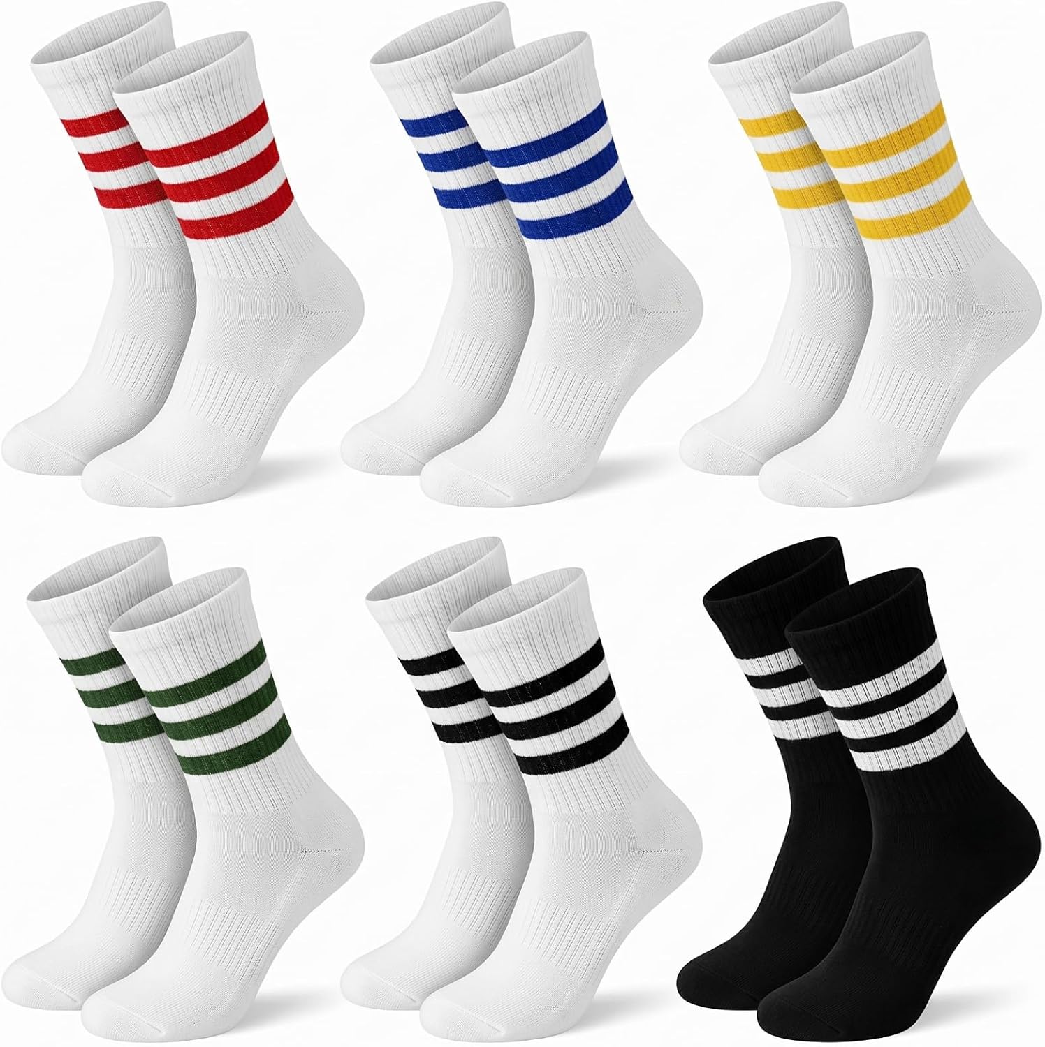 6 Pairs Retro Striped Socks for Women Teen Girls Back to School Novelty Colorful Cotton Casual Crew Socks