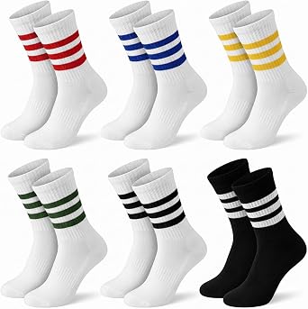 6 Pairs Retro Striped Socks for Women Teen Girls Back to School Novelty Colorful Cotton Casual Crew Socks