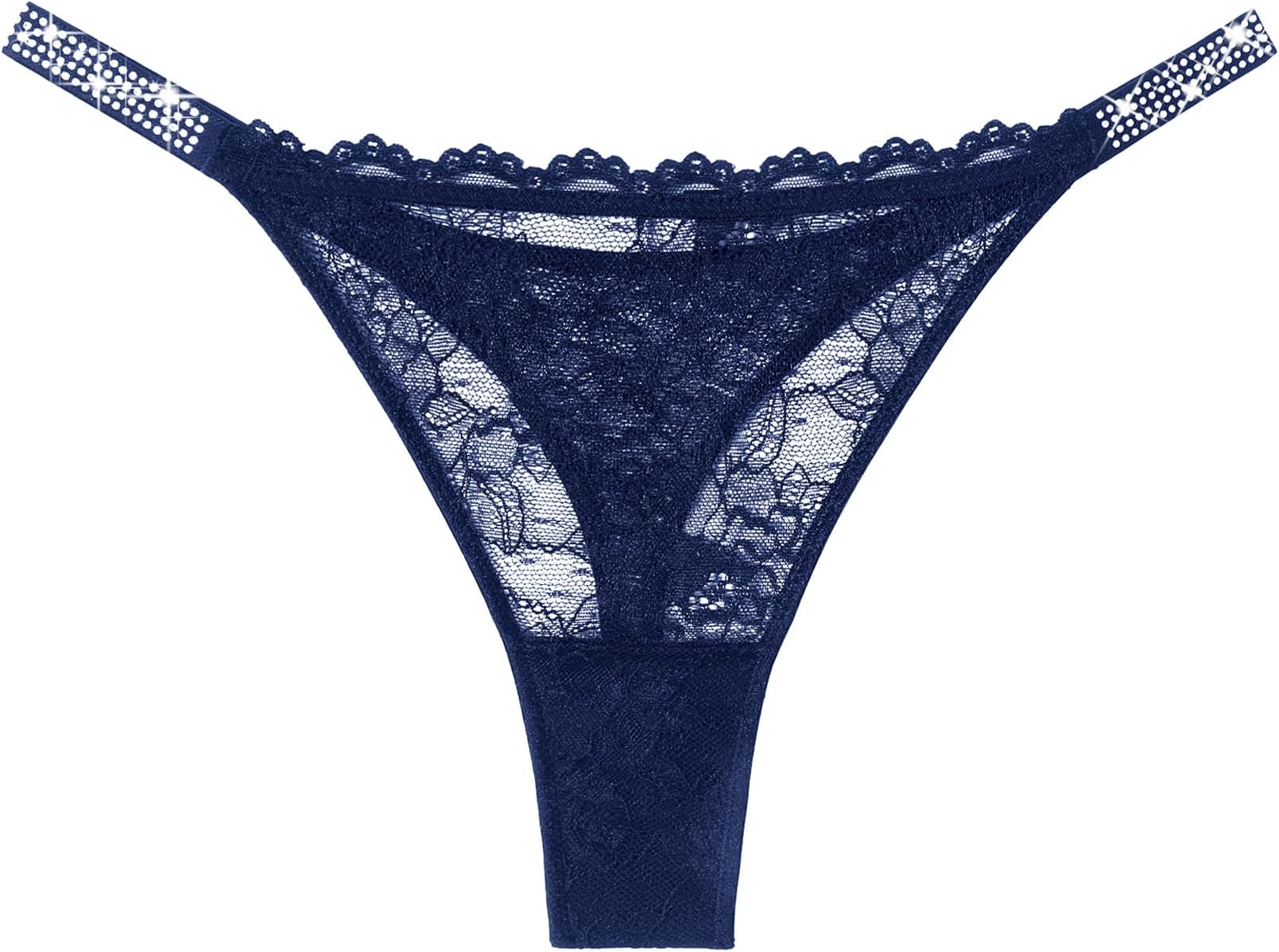 Lace Thongs for Women with Rhinestone-Embellished Strap Cheeky Underwear Sexy Panties 1-3 Pack