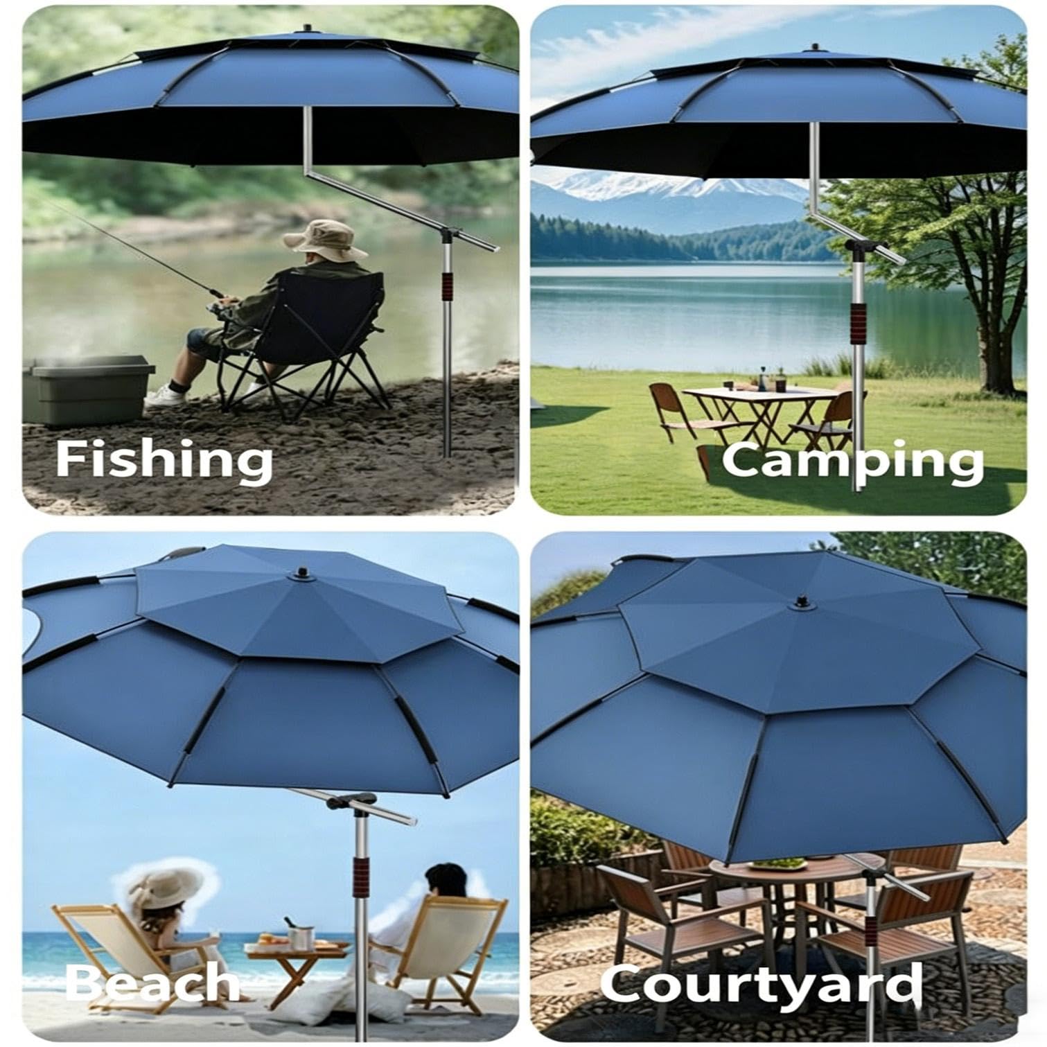 Ombrelli 260/240/220cm grandi, Ombrelli Pesca Antivento UV Protezione 50+, Ombrelli con punta inclinata, Ombrelli Viaggi/Campeggio/Escursioni, sky blue-2.6m