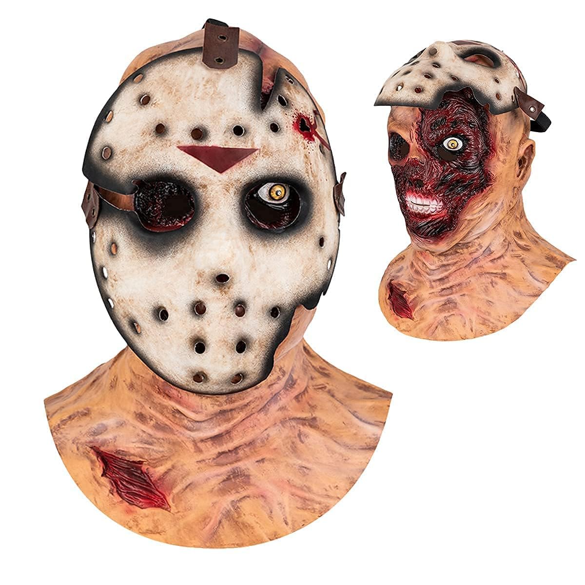 Dacnod Jason Mask Halloween Rotten Face Killer Hockey Masks Double Layer Horror Zombie Scary Latex Costume Props