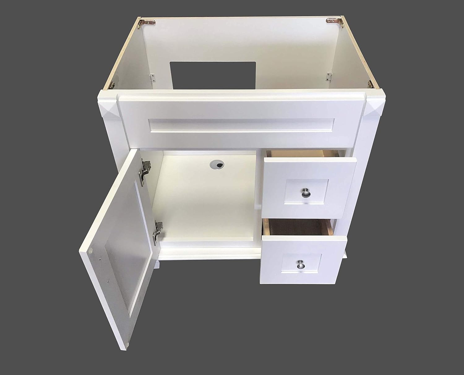White Shaker Solid Wood Single Bathroom Vanity Base Cabinet 30" W x 21" D x 32" H (Right Drawers)