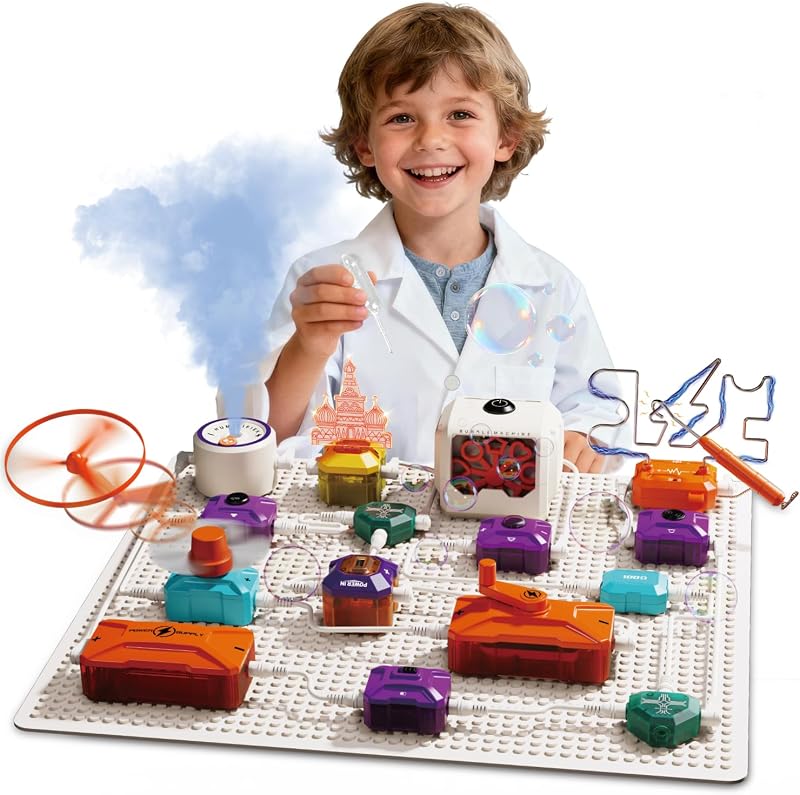 Kits de ciencia para niños: kits STEM para niños, kit de exploración electrónica, más de 420 proyectos, 50 piezas de circuito con fabricante de burbujas, ventilador y helicóptero volador, regalos de juguetes educativos STEM para niños y niñas