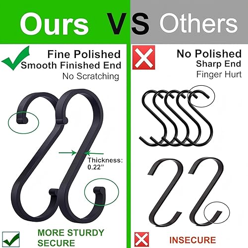 Miniatura 3 de Paquete de 12 ganchos en forma de S, ganchos versátiles en forma de S para colgar tazas de café, ollas de cocina y sartenes (negro)